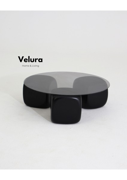 Modern Orta Sehpa & Top Sehpa Cam Sehpa & Küre Orta Sehpa - Siyah Zar - Yuvarlak - Füme Cam