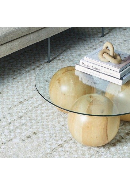 Modern Orta Sehpa & Top Sehpa Cam Sehpa & Küre Orta Sehpa - Meşe Top - Yuvarlak - Şeffaf Cam fiyatları