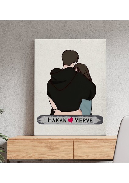 Kişiye Özel Sarılan Sevgili Tasarımlı Kanvas Tablo-1 (50X70), Sevgiliye Hediye, Sevgililer Günü Hediyesi