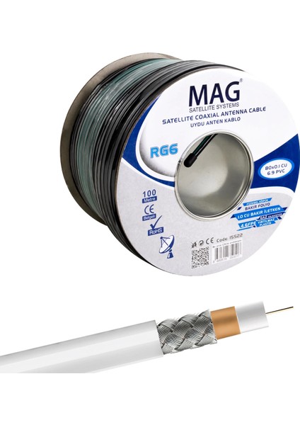 Mag Rg6/u6 Bakır Cu/cu 80 Tel Yeşil Anten Kablosu (100 Metre)