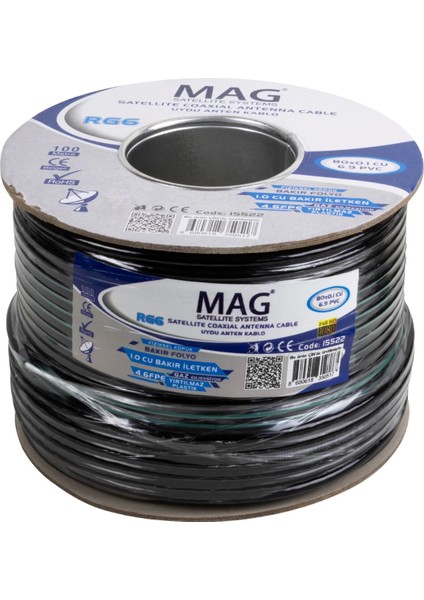 Mag Rg6/u6 Bakır Cu/cu 80 Tel Yeşil Anten Kablosu (100 Metre)