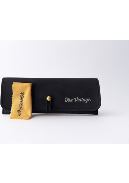 Siyah Renk Gold Aksesuarlı, Ipli Deri Gözlük Kabı ve Gözlük Bezi