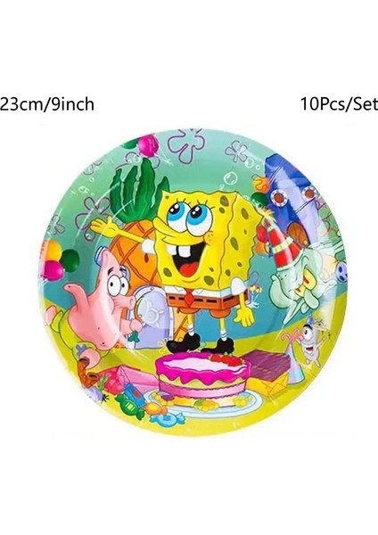 Spongebob Squarepants Parti Dekorasyonları Tek Kullanımlık Sofra Kupası Plaka Maskesi Korku Çocuk Doğum Günü Partisi Bebek Duş Doğum Günü Tema Renk: 9 Inç Plaka 10 Pcs (Yurt Dışından)