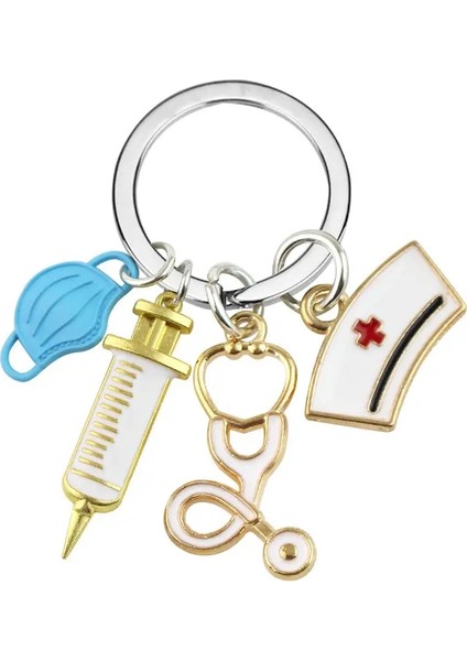Sevimli Güzel Hemşire Doktor Keychain Maske Personel Şırınga Stetoskop Hemşire Kapağı Anahtar Zinciri Key Kollu: Pembe (Yurt Dışından)