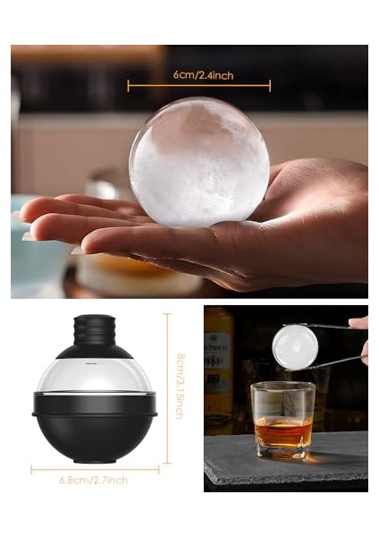 Büyük Silikon Için Buz Küpü Tepsisi - 4'lü Set, 2'li Huni Kapak ile - Kokteyller Bourbon Için 6 cm Yuvarlak Buz Küpü Kalıpları - Kolay Çıkarma - Mükemmel Yuvarlak (Yurt Dışından) fırsatları