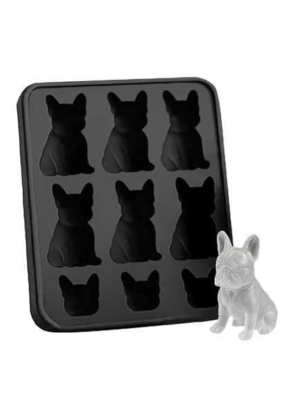 Fransız Bulldog Buz Küpü Kalıpları - 3D Fransız Bulldog Silikon Kalıpları | 9-Gözlüklü Gıda Sınıfı Silikon Buz Bloğu Tepsisi | Tekrar Kullanılabilir Hayvan Şekilli Buz Küpü Tepsisi (Yurt Dışından)