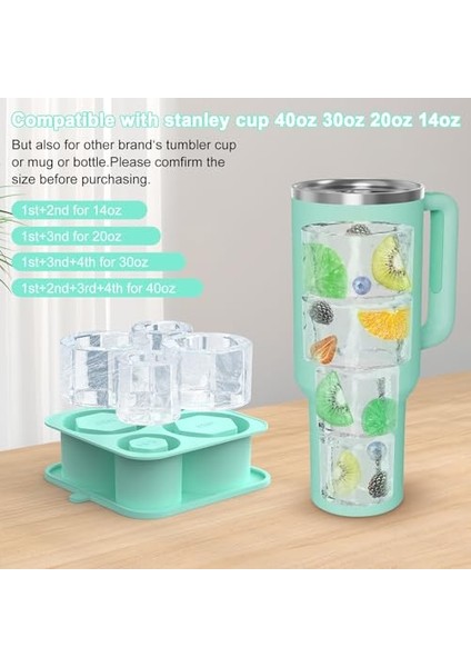 Kupası Için Buz Küpü Kalıbı, 4 Boyutlu Silikon Buz Küpü Tepsisi 20-30-40OZ Bardak, Kapaklı Dondurucu Için Içi Boş Silindir Buz Tepsileri, , Kokteyl, Kahve, Meyve Suyu Için K (Yurt Dışından) indirimleri