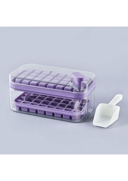 Kapaklı Buz Kalıbı, Buz Tepsisi, 64 Adet Buz Küpü, Hazneli ve Kürekli, Kapaklı Silikon Buz Kalıbı, Buzları Çözmek Için Kolay Bastırma, Kokteyl, , Kahve Soğutmak Için Lila (Yurt Dışından)