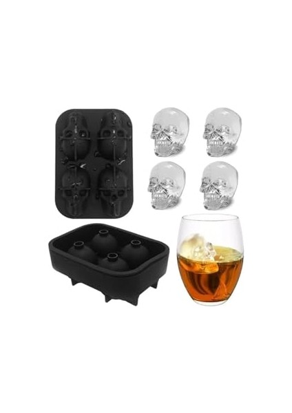 Kuru Kafa Buzluk 4 Lü Kafatası Buzluk, Kokteyller ve Partilerin Aranan Buz Kalıbı, FT782378 (Yurt Dışından)