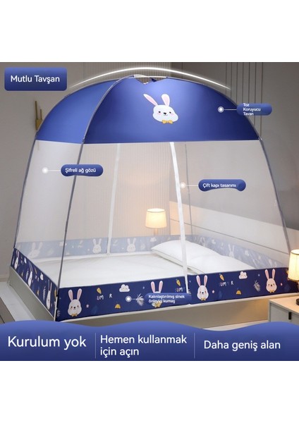 Yurt Cibinlik Ağı Kurulumsuz Ev Çocuk Desenli Çadır Çift Kapılı Fermuarlı Katlanır Yurt Çadır-1.5×2m (Yurt Dışından)