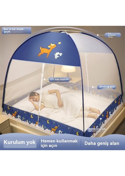 Yurt Cibinlik Ağı Kurulumsuz Ev Çocuk Desenli Çadır Çift Kapılı Fermuarlı Katlanır Yurt Çadır-1.8×2m (Yurt Dışından)