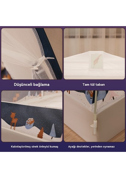 Yurt Cibinlik Ağı Kurulumsuz Ev Çocuk Desenli Çadır Çift Kapılı Fermuarlı Katlanır Yurt Çadır-1.8×2m (Yurt Dışından)
