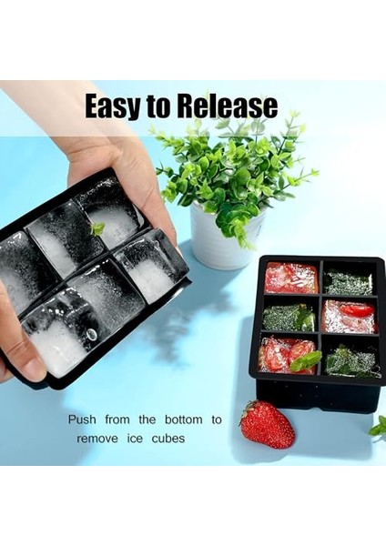 Ice Cube Trays, Kapaklı Yeniden Kullanılabilir Silikon Ice Cube Tepsisi, 6 Büyük Kare Ice Cube Tepsisi, , Dondurucu Için Buz Tepsileri, Karışık Içecekler Için Kolay Açılan Ice Cube K (Yurt Dışından) modelleri
