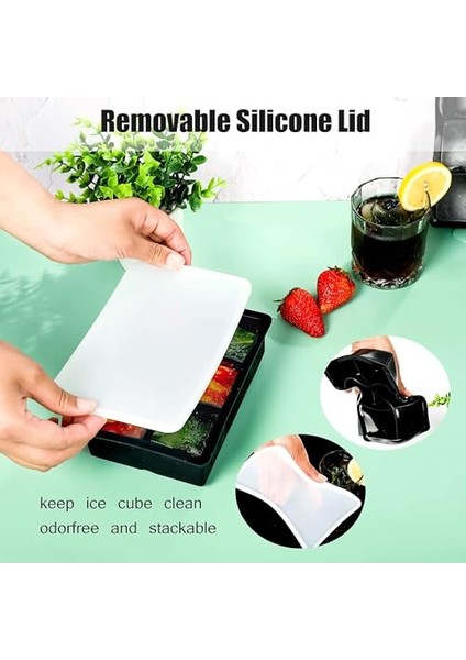 Ice Cube Trays, Kapaklı Yeniden Kullanılabilir Silikon Ice Cube Tepsisi, 6 Büyük Kare Ice Cube Tepsisi, , Dondurucu Için Buz Tepsileri, Karışık Içecekler Için Kolay Açılan Ice Cube K (Yurt Dışından) fırsatları