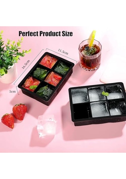 Ice Cube Trays, Kapaklı Yeniden Kullanılabilir Silikon Ice Cube Tepsisi, 6 Büyük Kare Ice Cube Tepsisi, , Dondurucu Için Buz Tepsileri, Karışık Içecekler Için Kolay Açılan Ice Cube K (Yurt Dışından) indirimleri