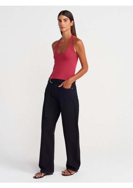 31753 Halter Yaka Top-Koyu Fuşya fırsatları