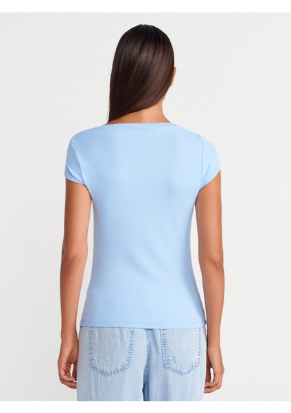 31855 Kayık Yaka T-Shirt-Mavi fiyatları