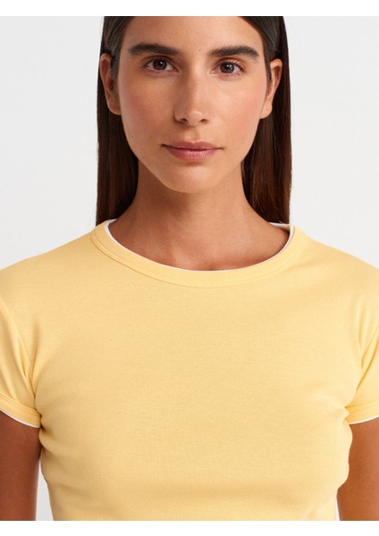31750 Kontrast Kısa Kollu Tshirt-Sarı modelleri