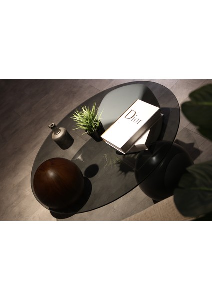 Modern Orta Sehpa & Top Sehpa Cam Sehpa & Küre Orta Sehpa - 1 Siyah Top & 1 Ceviz Top & 1 Beyaz Zar - Yuvarlak - Füme Cam fırsatları