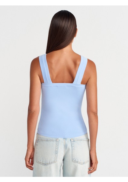 10770 Kare Yaka Askılı Triko Bluz-Mavi fiyatları