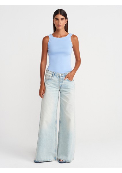 10770 Kare Yaka Askılı Triko Bluz-Mavi fırsatları