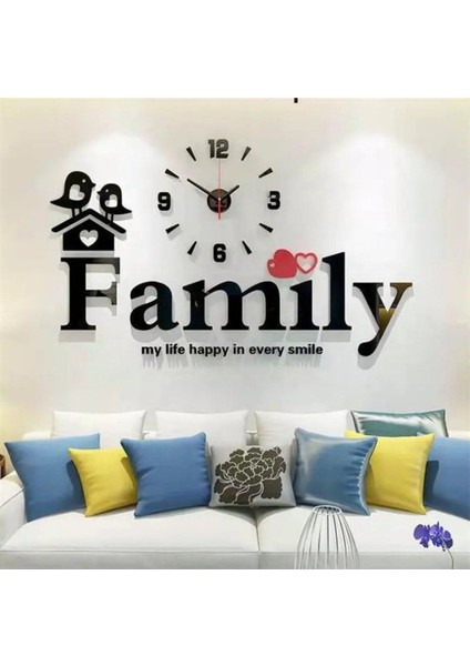Family Yazılı Duvar Saati Sessiz Akar Mekanizmalı, 60X100 Cm, Mdf