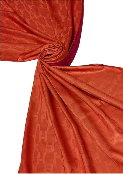 Leila Çift Taraflı Jakarlı Desenli Ipeksi H Desen Şal – 75X190 cm