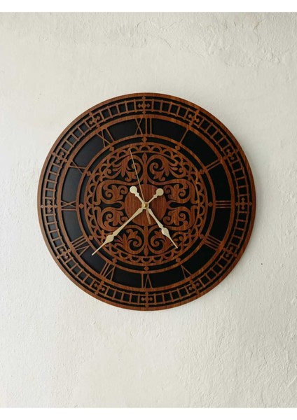 45 cm Çift Katlı Ahşap Mdf Sessiz Akar Mekanizmalı Duvar Saati