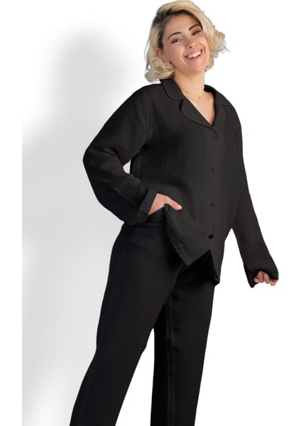 Kadın Müslin Pijama Takımı Düğmeli Yakalı Pijama fiyatları