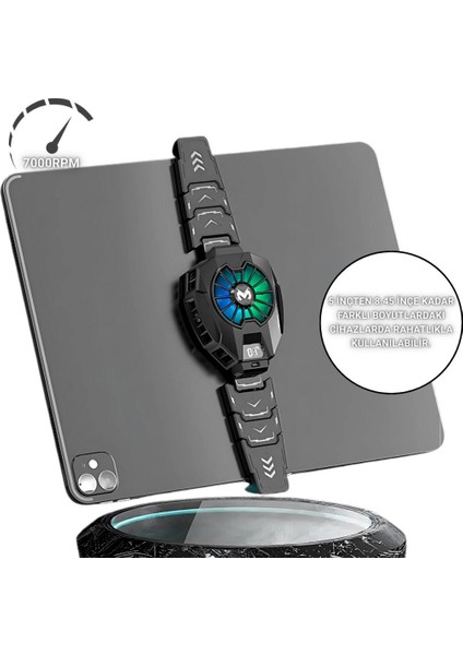 Rgb Işıklı Isı Göstergeli Tablet ve Telefon Uyumlu 7000RPM Ultra Güçlü Soğutucu Fan, Ultra Sessiz