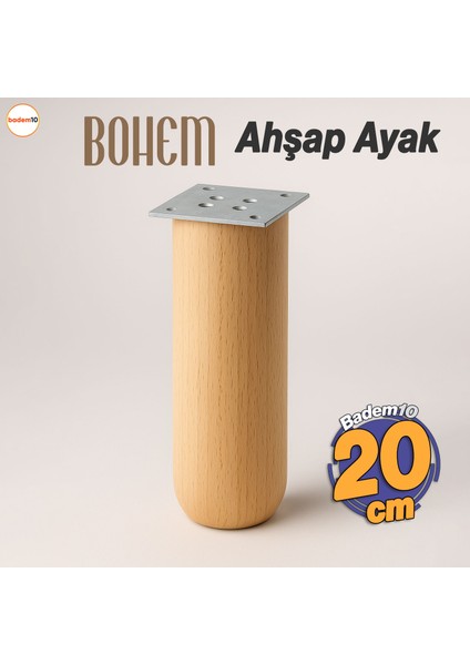 Bohem Doğal Ahşap Silindir Ayak 20 cm Aparat Dahil Mobilya Koltuk Kanepe Sehpa Masa Ayağı Ayakları