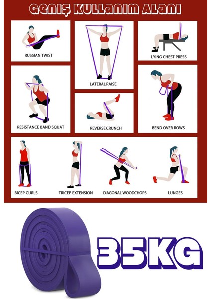 35 kg Mor Barfiks Direnç Lastiği – Extra Sert Gym Pilates Fitness Kas Geliştirme Bandı indirimleri