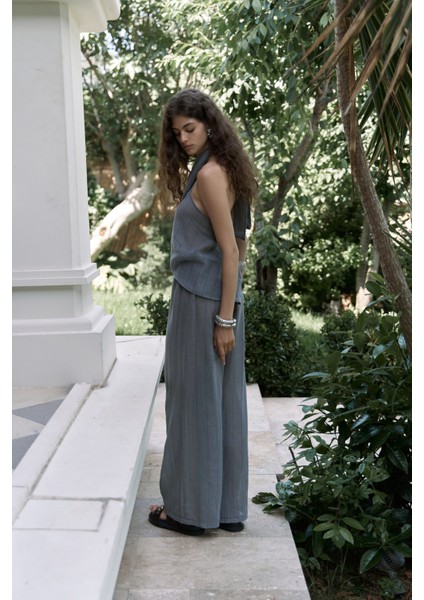 Cadhas Boyundan Bağlamalı Füme Crop Pantolon Takım modelleri