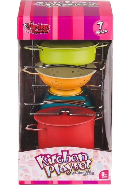 Bfs ATF-683G-5 Renkli Raflı Emaye Tencere Tava seti 7 Parça -Vardem Oyuncak