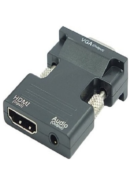 HDMI to VGA Dönüştürücü Adaptör – Ses Çıkışlı, 1080p Destekli, Kablo Hediyeli, Siyah