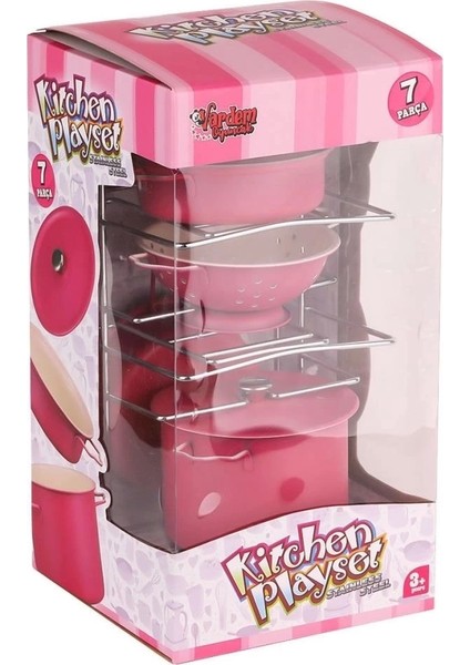Bfs ATF-683G-6 Raflı Pembe Emaye Tencere Tava Seti 7 Parça -Vardem modelleri