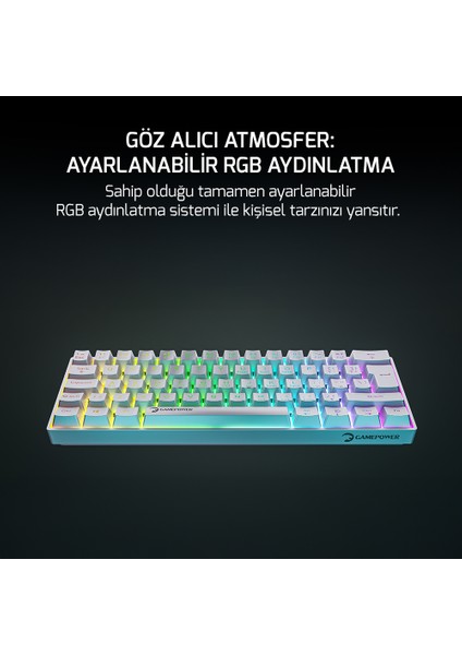 Lyra Rgb 60M 62TUŞ Beyaz Mekanik Kablolu Blue Switch Klavye - 3 Yıl Garantili