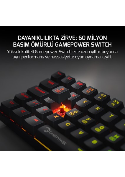 Lyra Rgb 60M 62TUŞ Siyah Mekanik Kablolu Blue Switch Klavye - 3 Yıl Garantili