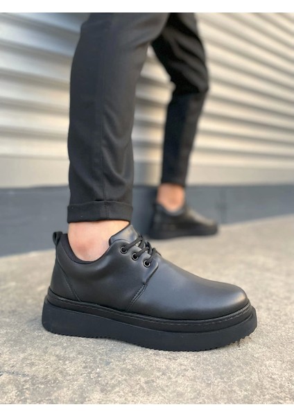 JYX03 Luxor Bağcıklı Cilt Erkek Günlük Spor Klasik Ayakkabı Cst - Siyah