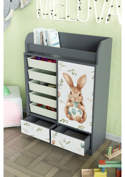 Pretty Rabit Design "melova" 5 Sepetli 2 Çekmeceli Çok Amaçlı Oyuncak Dolabı fırsatları