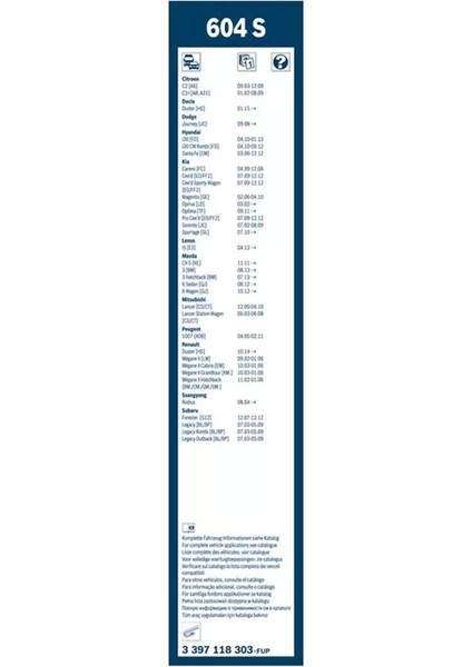 Ön Silecek Süpürgesi Takım 600+450MM 6423.L6 C2 C3