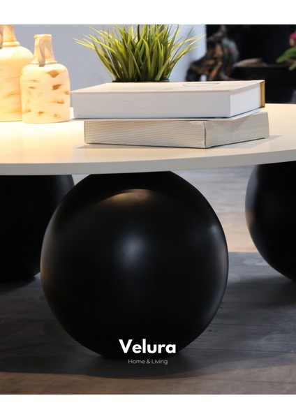 Modern Orta Sehpa & Top Sehpa Cam Sehpa & Küre Orta Sehpa - Siyah Top - Yuvarlak - Beyaz Mdf fırsatları