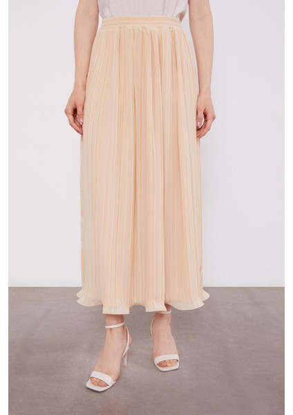 Bej Kırışık Piliseli Etek