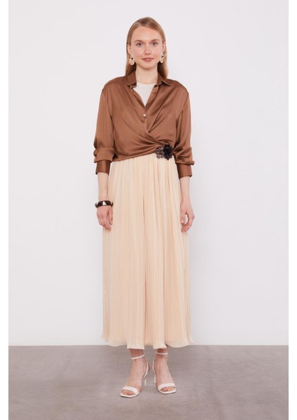 Bej Kırışık Piliseli Etek fiyatları