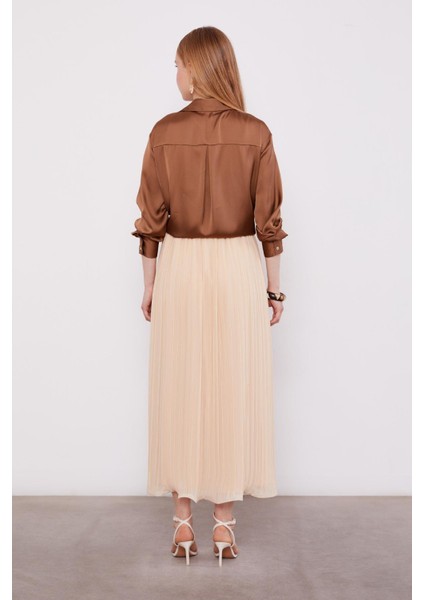 Bej Kırışık Piliseli Etek fırsatları