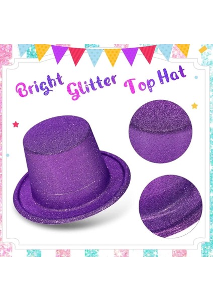 Bfs Koyu Mor Renk Violet Parıltılı Simli Fötr Silindir Parti Şapkası