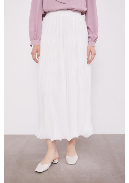 Ekru Kırışık Piliseli Etek