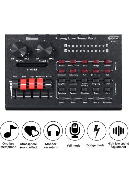 Zuomee R8 Ses Kablosu ve Ses Efektli Canlı Ses Kartı (Yurt Dışından)