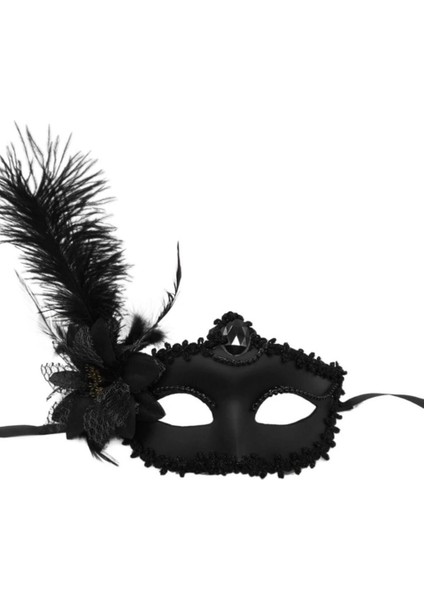 Bfs Siyah Mat Renk Yandan Tüylü Güllü Parti Balo Venedik Maskesi 16X22 modelleri