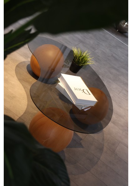 Modern Orta Sehpa & Top Sehpa Cam Sehpa & Küre Orta Sehpa - Meşe Top - Fasulye - Füme Cam fiyatları